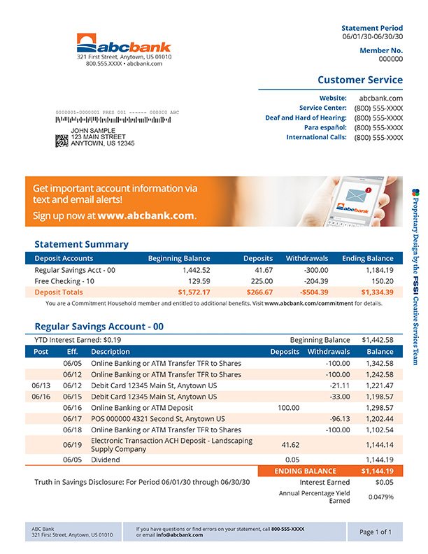 Banking statement design