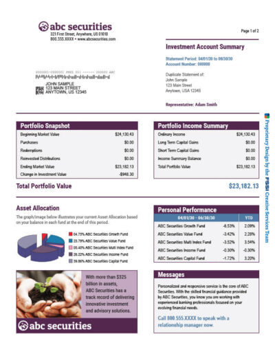 example of investment account summary mailed at fssi