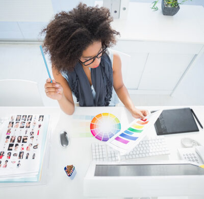 a person doing color matching for print