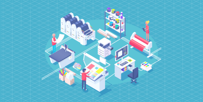 graphical depiction of a commercial printing facility