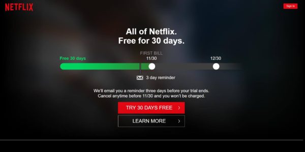 Netflix 30 day Trial CTA